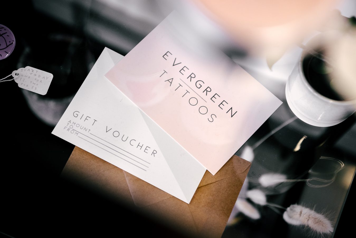 evergreen tattoo business card