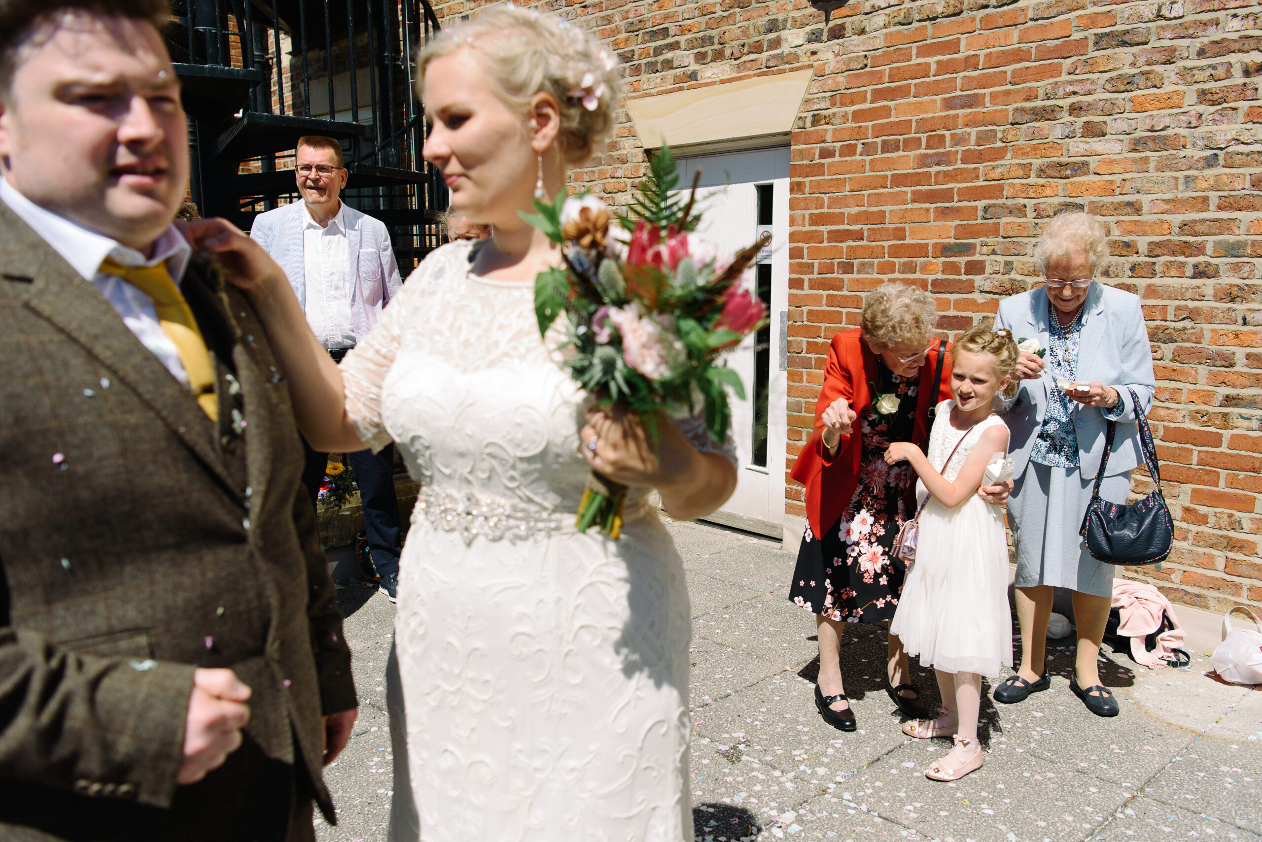 bride and groom with family at north shields registry office