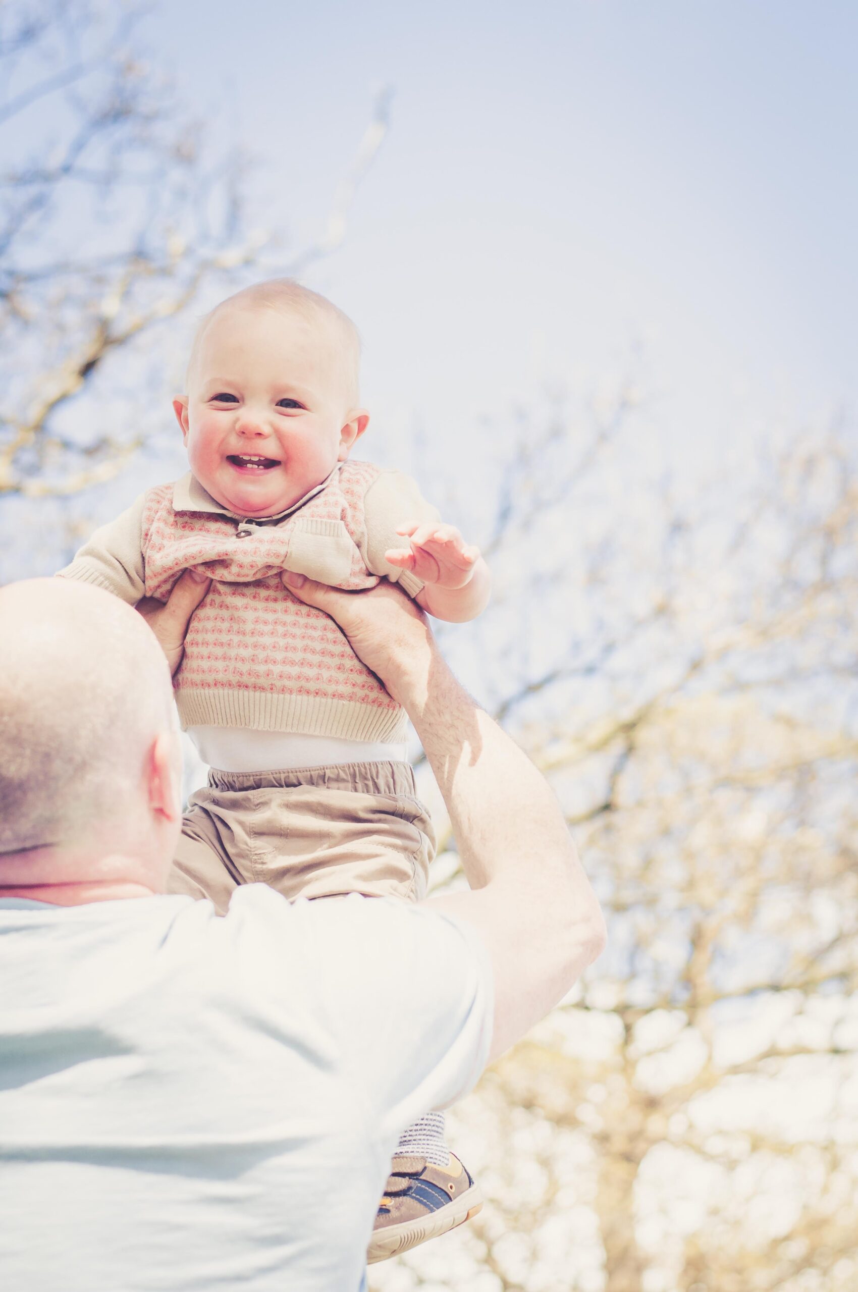 Dad lifting boy high in the air