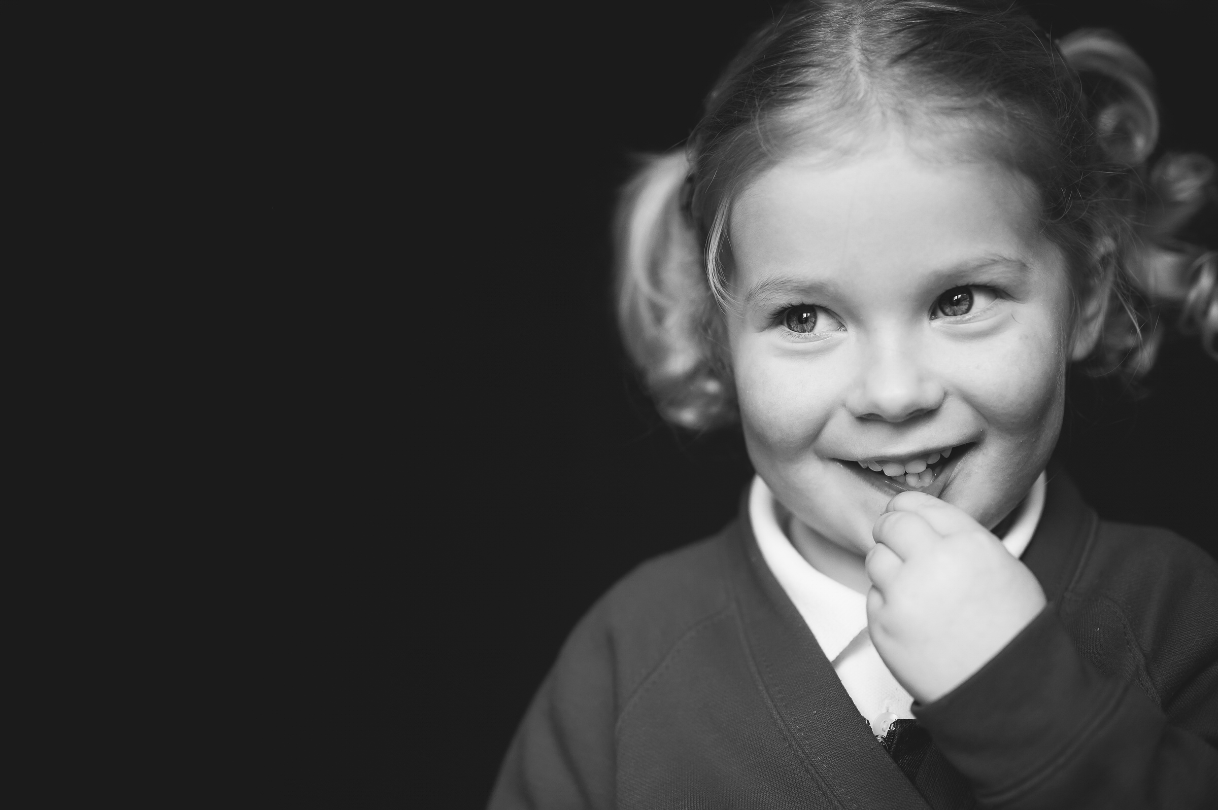 Fine art portrait of girl pulling on bottom lip