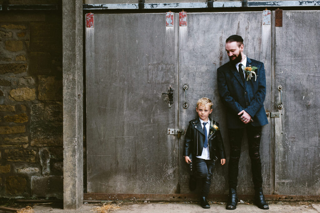 father and son at barn wedding northumberland