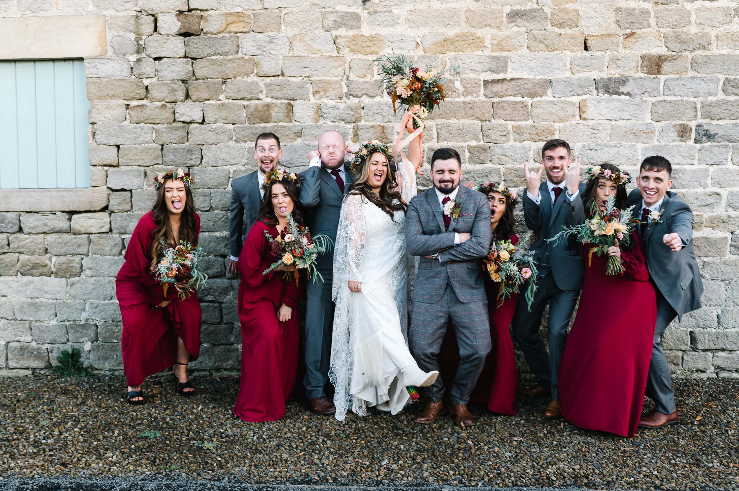 Fun, alternative documentary wedding photography Healey Barn Northumberland.
